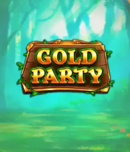 Discover the magical forest of the Gold Party game by Pragmatic Play, highlighting a rustically styled wooden sign adorned with golden letters. The setting is a green forest adding a touch of enchantment to the game's theme. Great for fans of magical and nature-inspired games, promising a delightful adventure. 