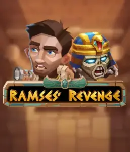 Dive into the ancient world of the Ramses' Revenge game by Relax Gaming, featuring a frightened explorer and a fierce mummy against an Egyptian tomb backdrop. This graphic captures the adventure of ancient Egyptian myths, great for adventure seekers, offering a gripping gaming experience. 